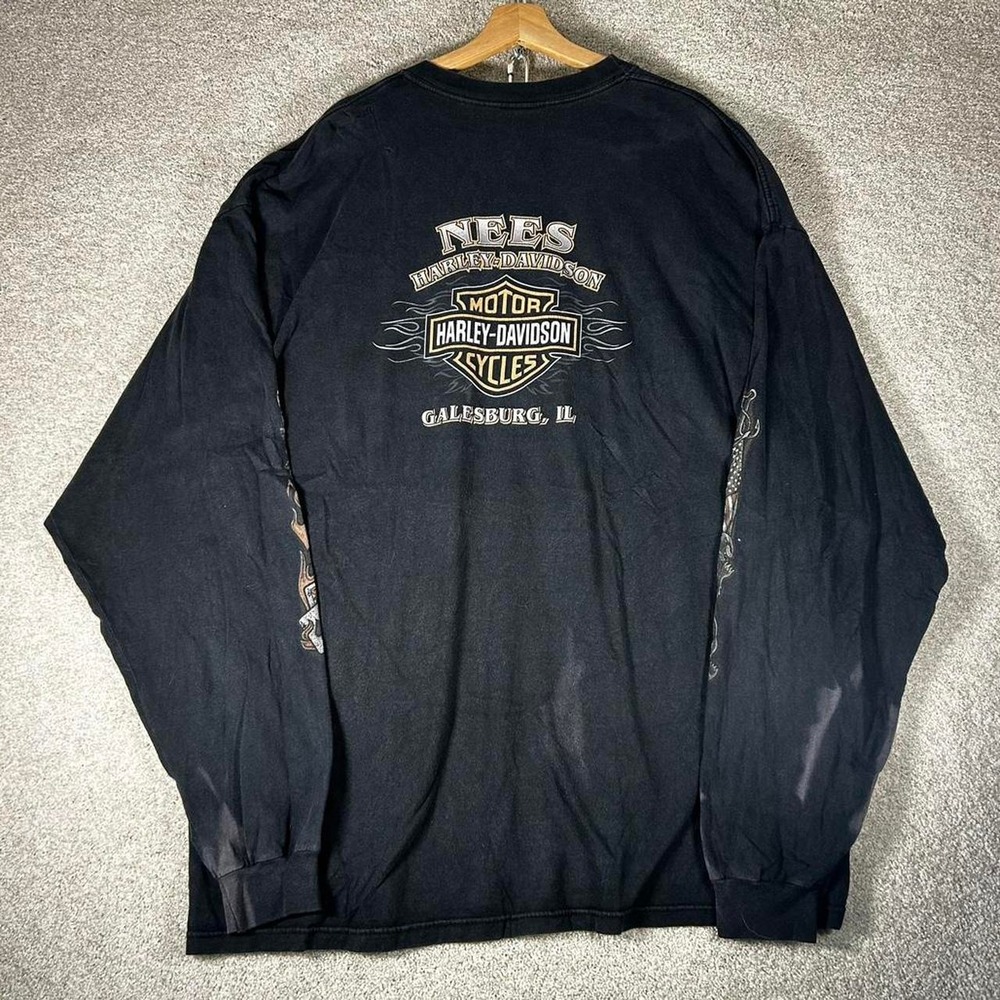 Y2K men's Harley Davidson black faded flame sleeve long sleeve t-shirt Size 3XL
